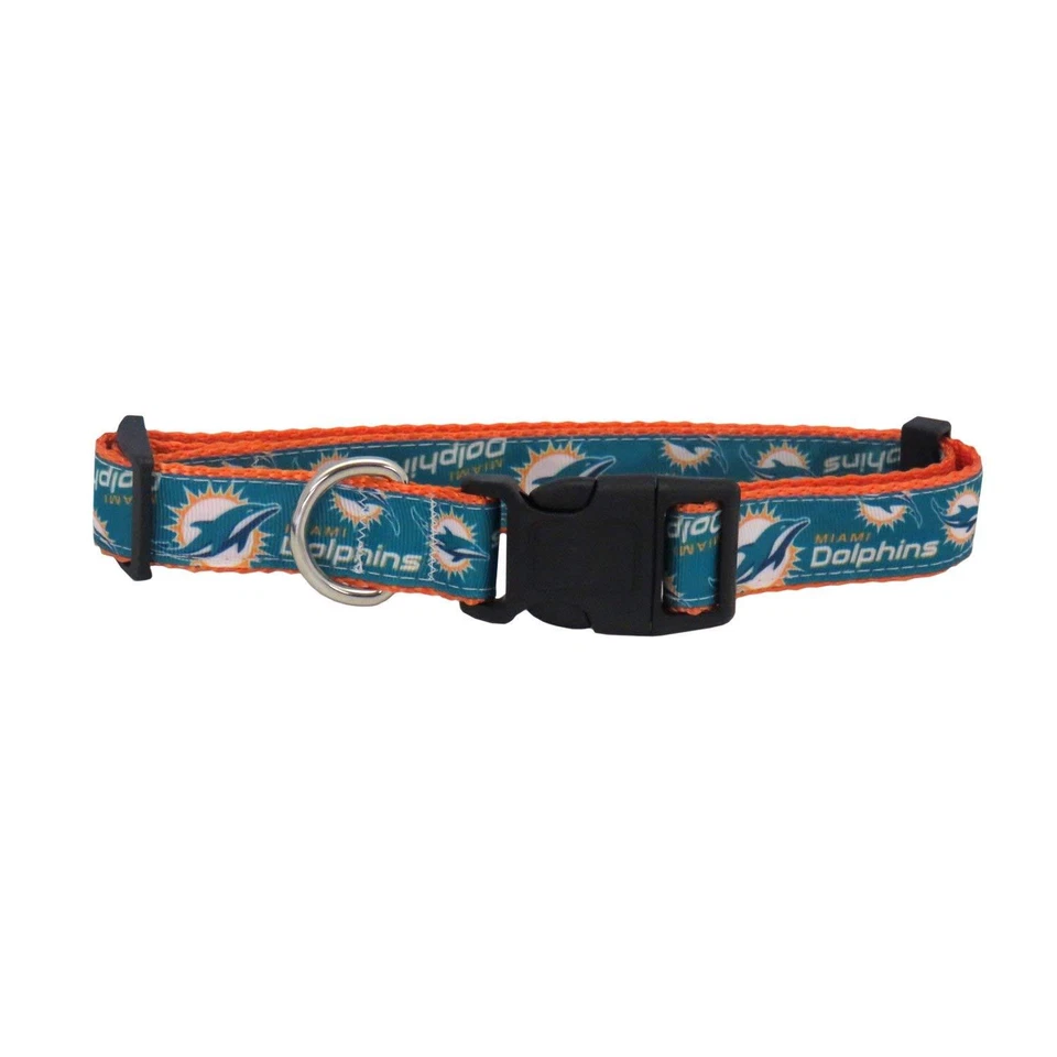LITTLE EARTH MIAMI DOLPHINS Dog Pet NFL Sports Ribbon Collar (sizes)