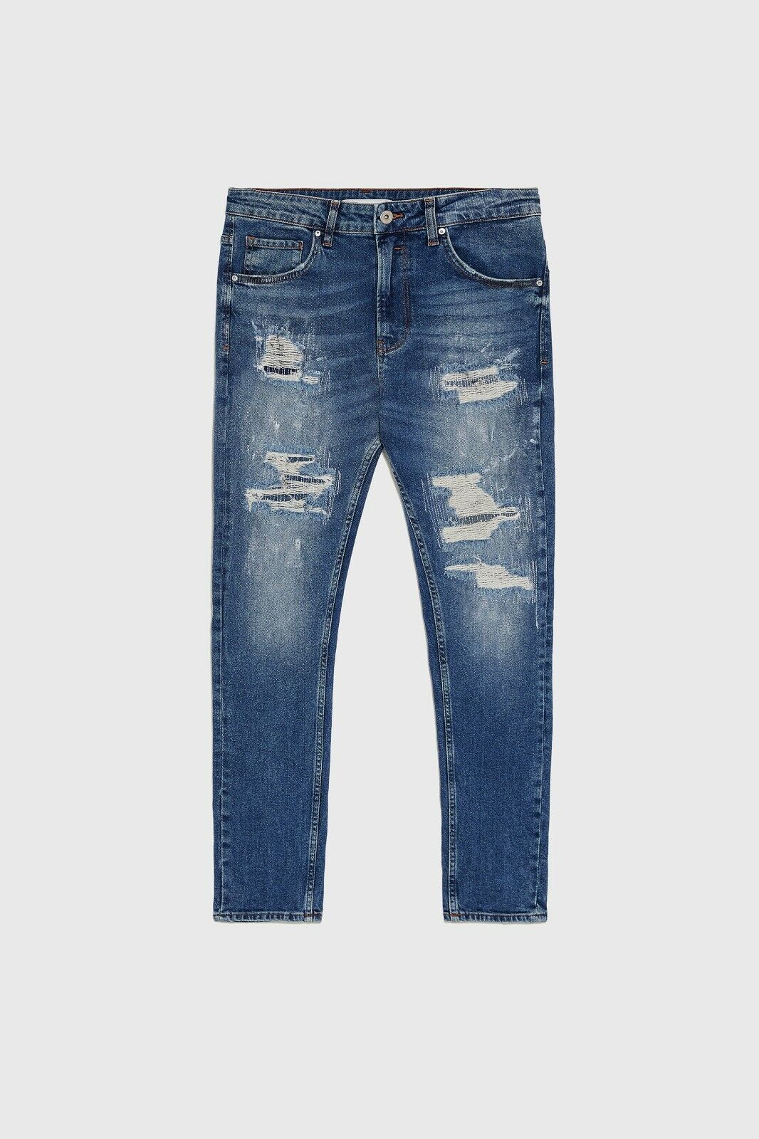 New Men&#039;s Paint Splattered Ripped Skinny Jeans US30 Blue denim | eBay