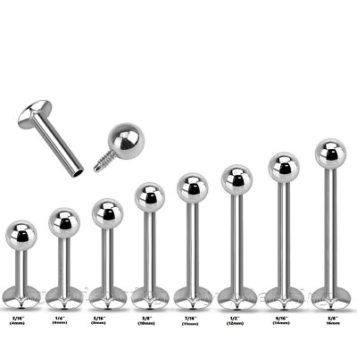 18G 16G 14G Surgical Steel Internally Threaded Cheek Labret Tragus with Ball End