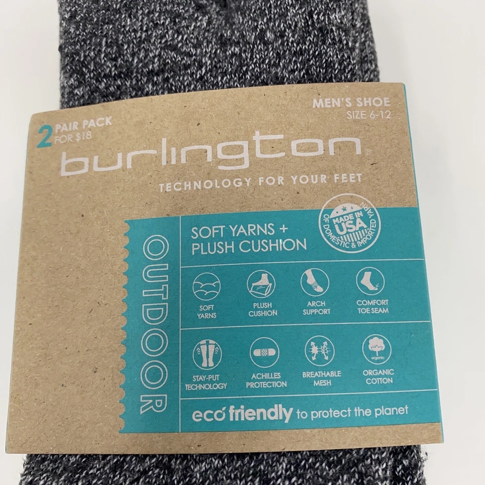 Zapatos Burlington para hombre talla 6-12 negros jaspeados al aire libre calcetines - paquete de 2 nuevos con etiquetas Foto 3 de 4