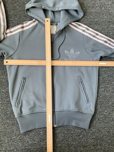 Vintage Adidas Originals Hoodie Track Jacket Womens 12 Grey Trefoil Y2K Full Zip - Picture 9 of 10