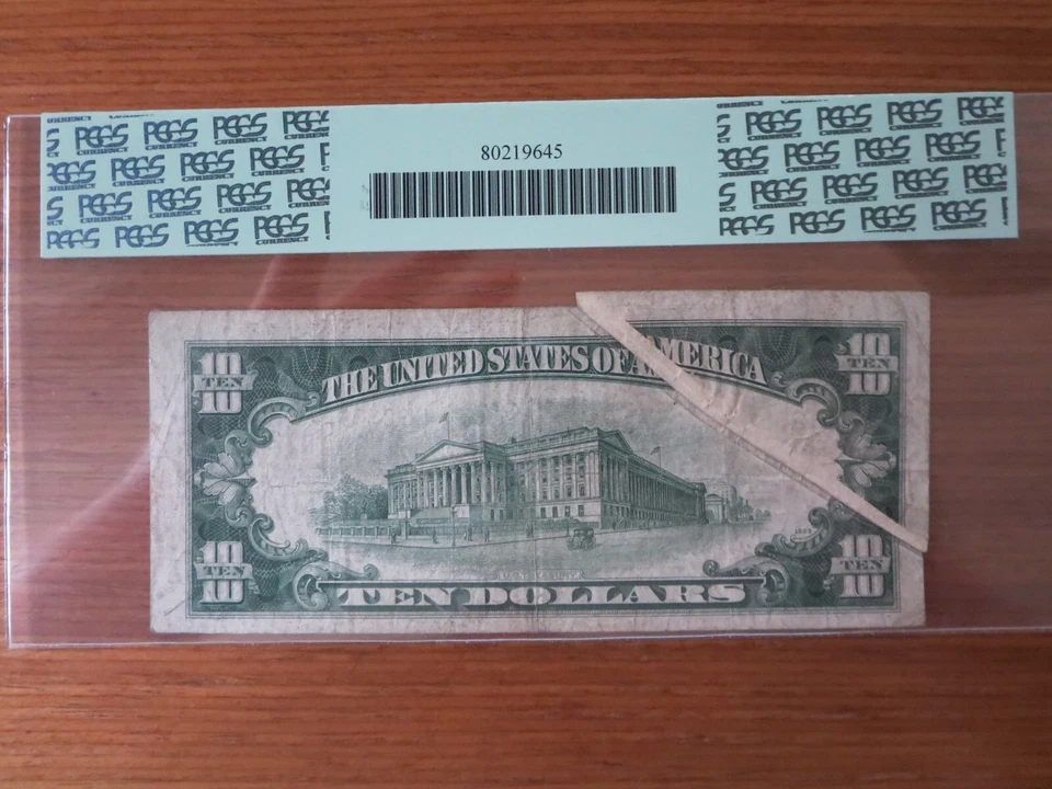 1950 A $10 Federal Reserve Note Graded Error: Gutter Fold - Image 3 of 3