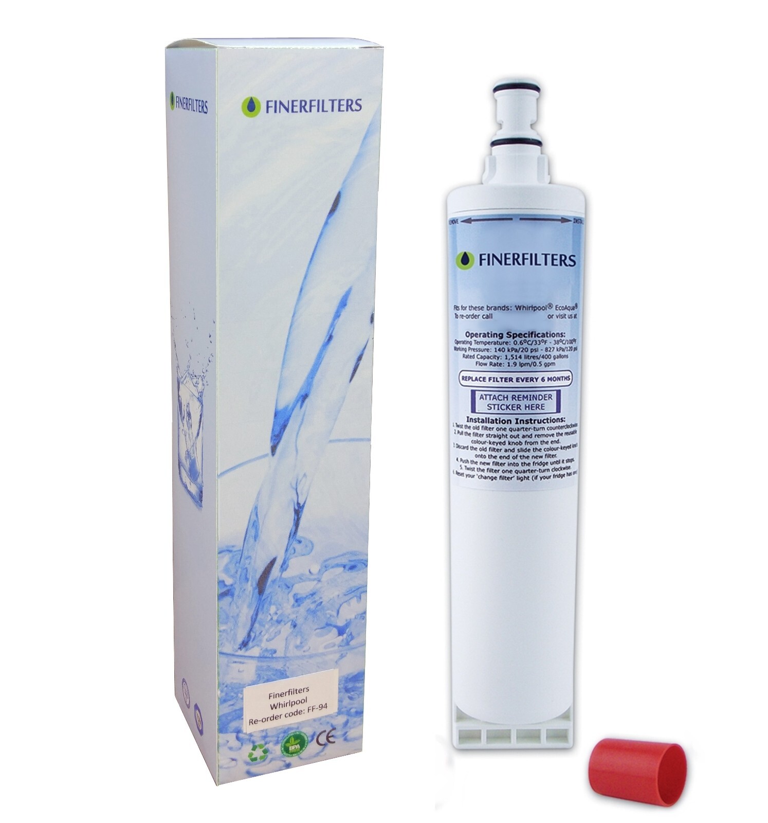 FF94, SBS002 Internal Fridge Water Filters compatible with Whirlpool