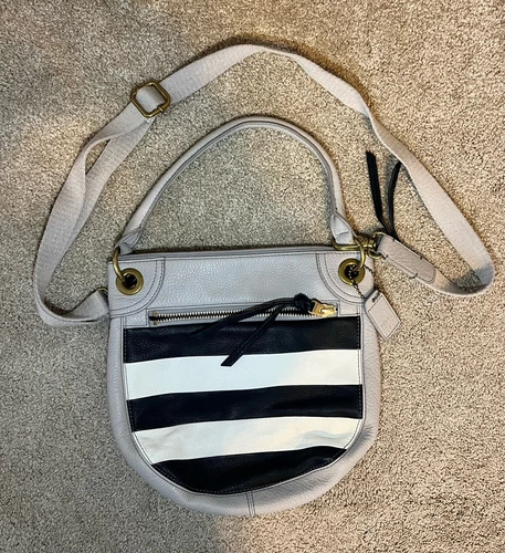 Fossil Karli Gray Black And White Striped Shoulder Bag
