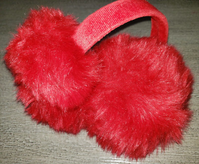 womens THICK LARGE RED PLUSH EARMUFFS one size fits most WINTER WEAR nice!!