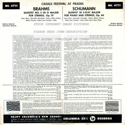 その他 LP Johannes Brahms, Robert Schumann, Pablo Casals / Casals Festival At Prades, Third Series: Quintet N ML4711 /00200 Brahms Schumann - Casals Festival At Prades – Third Series Vinyl