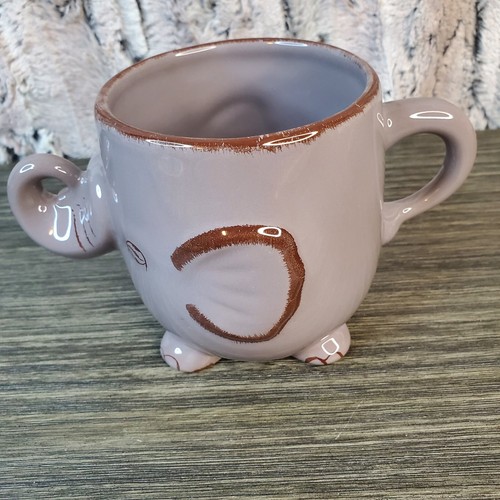 World Market Gray Ceramic Elephant Coffee Mug Cup / Planter 16oz Trunk Up 3D - Picture 3 of 9