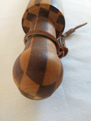 Turned Multicolor Striped Hardwood Wood Rolling Pin 15.5 inch Long Dark & Light - Picture 7 of 9