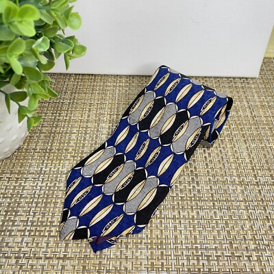 Vintage Cape Cod Neckwear - Mens 100% Silk Blue Black Tan Tie Retro Necktie