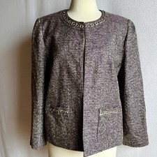 Alfred Dunner Purple Tweed Open Front Career Blazer Jacket 14P with Pockets