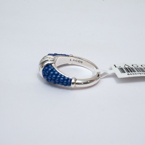 New LAGOS Silver and Blue Caviar Marine Ceramic Diamond Taper Ring Size 8 - Picture 7 of 8