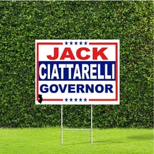 Jack Ciattarelli New Jersey Governor Election Race Red White Blue Sign w Stake
