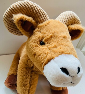 Teddy Mountain Long Horned Sheep  Plush  16'' Brown White Stuffed Animal Toy