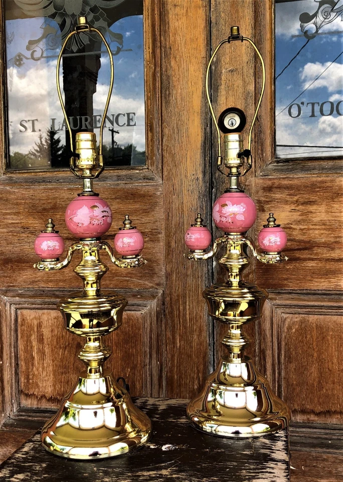 Juego de 2 lámparas de mesa vintage rosa y dorado Foto 4 de 4