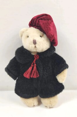 Vintage Russ Berrie Victorian Christmas Sasha 7.5  Teddy Bear Faux Fur Coat 