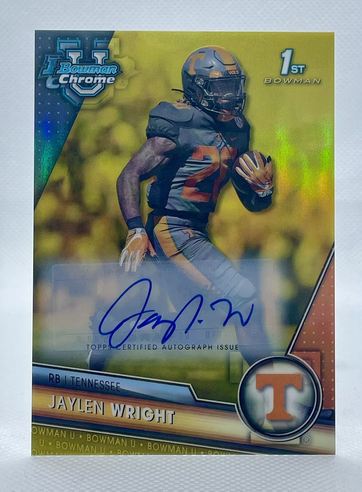 2023 Bowman U 1st Chrome Auto Yellow Refractor Jaylen Wright /75 #130 Tennessee