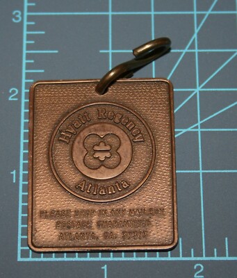 Vintage HYATT HOUSE REGENCY HOTEL Atlanta Georgia Brass Square ROOM KEY FOB 