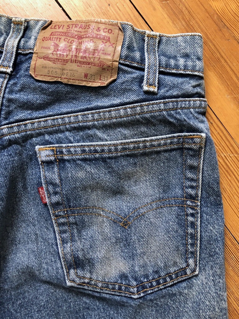 VTG 80s LEVI'S SF 505 0216 USA FADED BLUE DENIM JEANS RED
