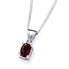 Sterling Silver Garnet Oval Pendant Necklace January Birthstone 16 18 20" Chain