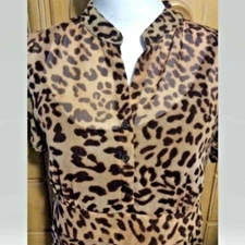 I.N.STUDIO PETITES TOP  SIZE PL ANIMAL PRINT ATTACHED TANK BROWN BACK TIE POLY