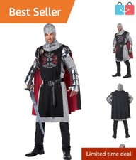 Men's Medieval Knight Outfit in Black/Silver/Red - Includes Cape  Gauntlets