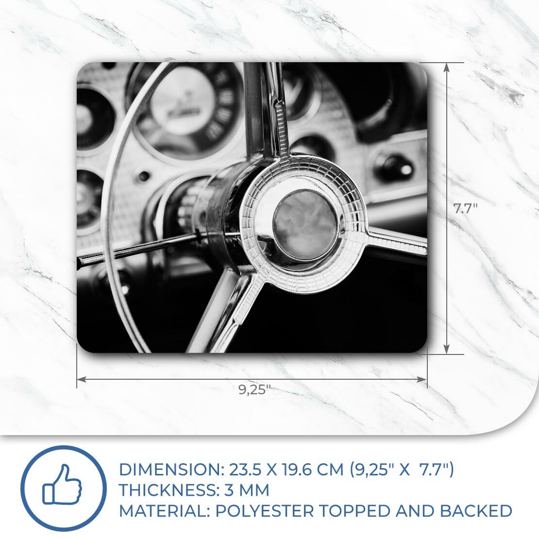 Destination Vinyl ltd - Tappetino Mouse Rettangolare Bw - Volante Auto Vintage Classico #35150 - Miniatura 7