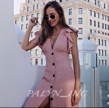 LAST NWT ZARA RUFFLED RUSTIC DRESS TUNIC LINEN WITH RUFFLE TRIM 2674/002