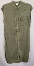 Caslon Sleeveless Army Green Button Front Midi Shirt Dress Size Medium