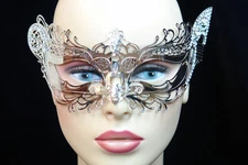 LASER CUT Metal Venetian Masquerade Costume Prom Party Wedding Silver Cat Mask 