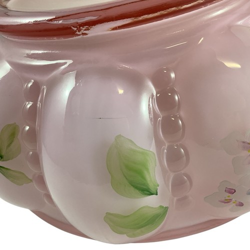 Fenton Pink Candy Dish Powder Box Vanity Jar Beaded Melon Hand Painted V. Cline - Picture 9 of 16