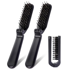 Foldable Brush for Purse, 2 Pack Small Portable Travel Hair 2 Pack, Black
