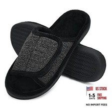 Adjustable Men's Memory Foam Slippers, Comfy Indoor 11-12 Dark Grey Black