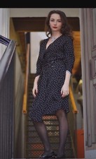 ZARA WOMEN’S NAVY OVERSIZED POLKA DOT MINI WRAP DRESS BUCKLE BELTED SIZE XS BNWT