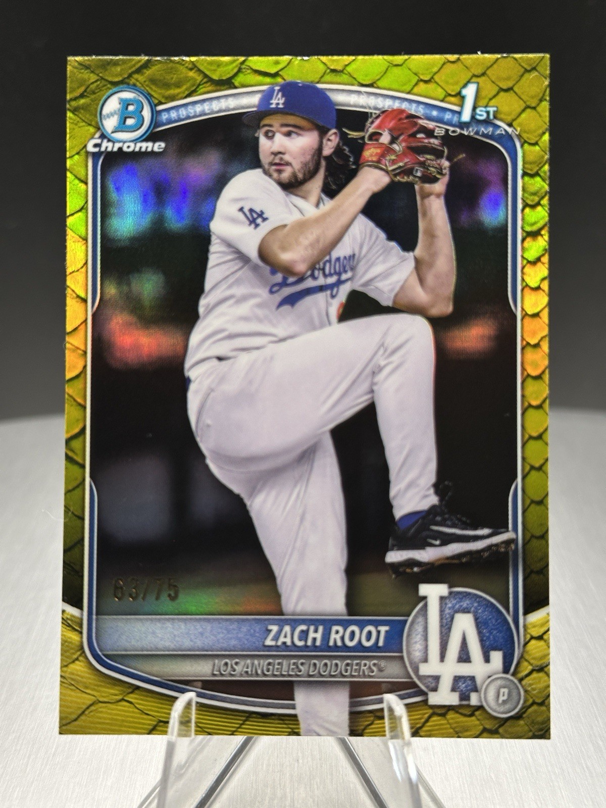 2025 Bowman Draft Chrome ZACH ROOT RC 1st Yellow Reptilian Refractor # /75 LA