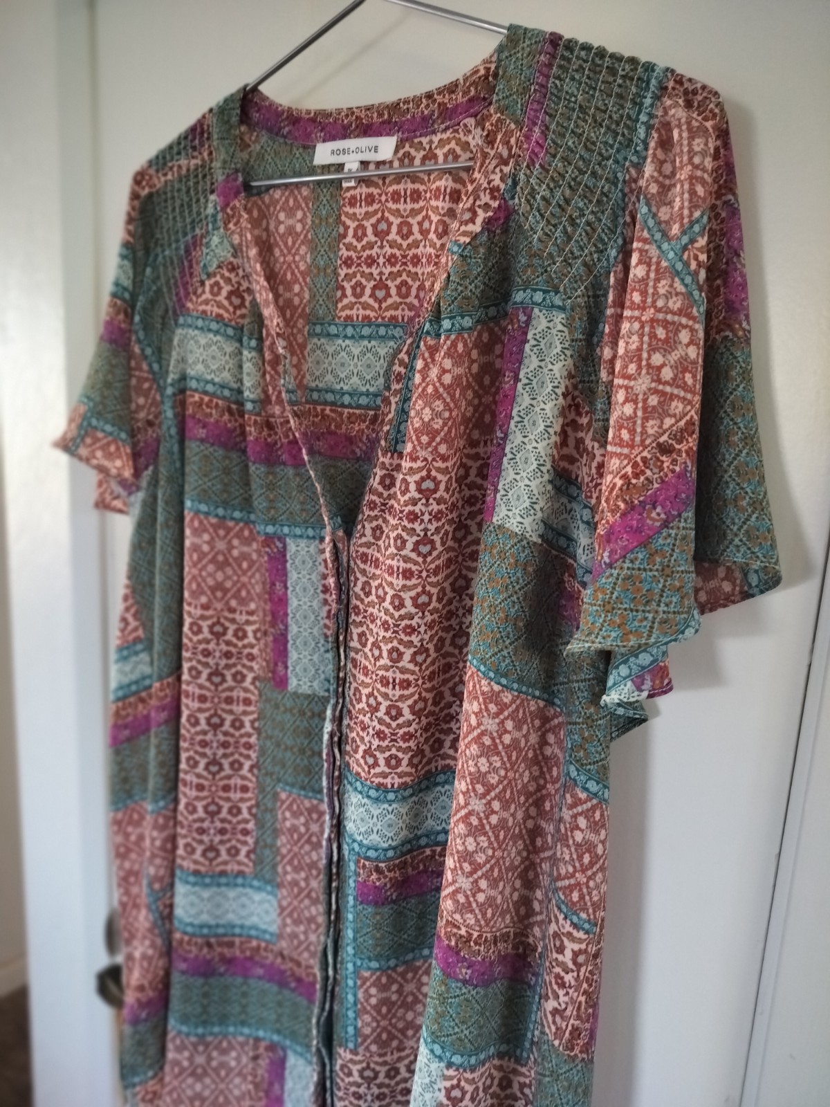 Rose + Olive Beautiful Multicolor Patchwork Blous… - image 3