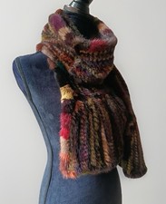 Multi Colored Knitted Real Mink Fur Long Scarf 70" x 5" Luxurious Feel RARE Find