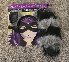 Adult/Teen Raccoon Halloween Costume Accessory Set-Racoon Ears, Tail, Mask