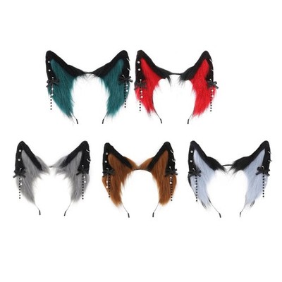 Cute Cat Ear Cosplay Game Hair Hoop Woman Headband with Bowknot Earring Decor