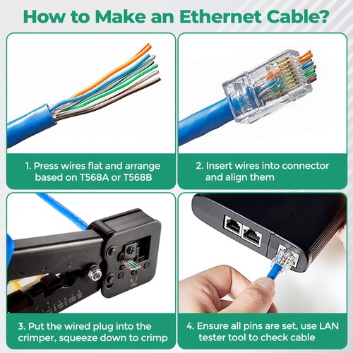 RJ45 Cat5e Pass Through Connectors 100 Pack Gold Plated Ethernet Cable Plug - 第 5/7 張圖片