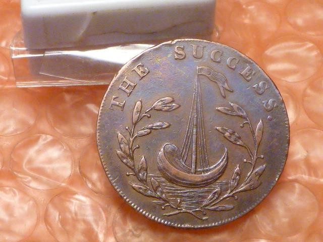 RARE 1794 ROMNEY THE SUCCESS Colonial Halfpenny LET/EDGE Trade Token AU RAINBOW