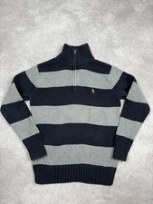 Polo Ralph Lauren Sweater Kids Small Navy Gray Striped Half Zip Pullover Cotton