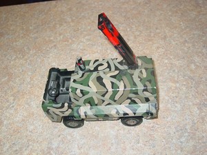 Fischer price, 1974, plastic "FIRE" truck, "army" camouflage ANTIQUE
