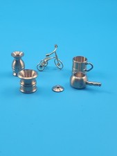 Vintage Miniature Brass Metal Dollhouse Accessories - Lot Of 5