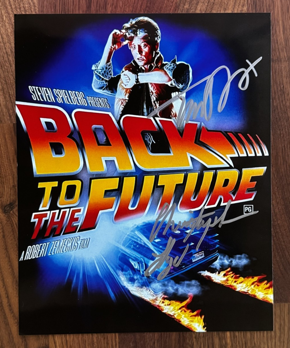 MICHAEL J. FOX + CHRISTOPHER LLOYD Signed Back to the Future 8x10 Autograph +COA