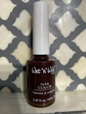 Wet n Wild  443B dark Red Brown Creme Vamp vintage 90s nail polish white lid