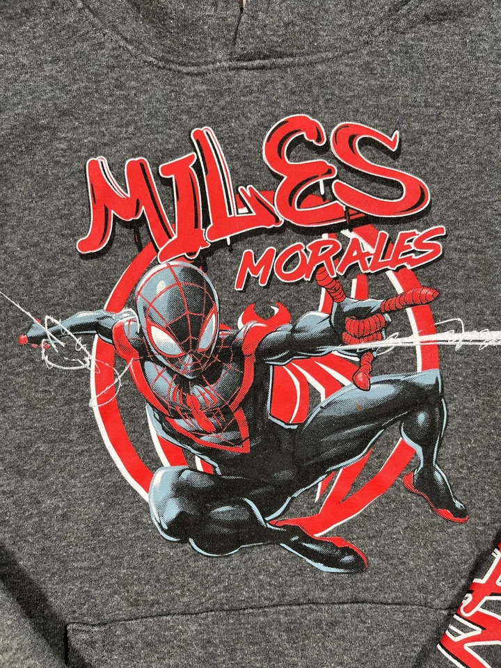 Marvel Spider-Man Miles Morales Sudadera con Capucha Juvenil Grande Gris Gráfico Pullover Polar Foto 4 de 4