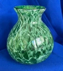 Vintage Green Murano Splatter Art Glass Hand Blown Vase Italy MCM With Tag