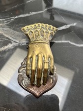 Antique Brass Ladies Hand Hinged Paper Clip / Letter Holder 13.3cm Long