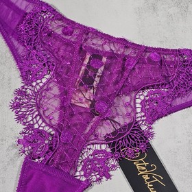 Dita Von Teese Vedette Shocking Violet Embroidered G-String Thong Panty Size S