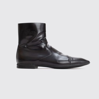 Gucci Boots Smooth Black Leather Logo Cap Toe Side Zipper Made in Italy